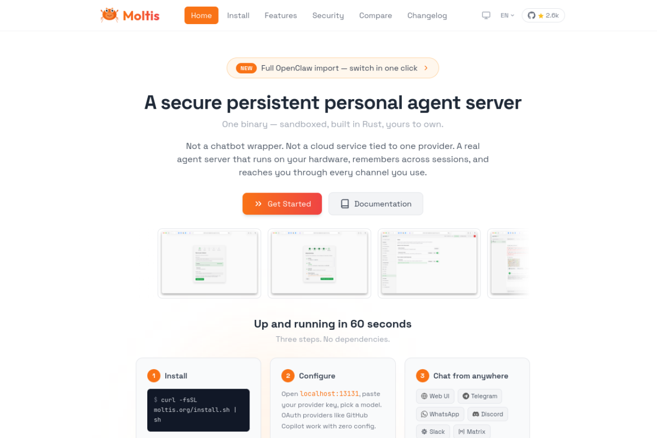 Moltis 网站截图