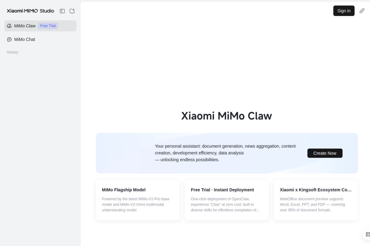 MiMo Studio 网站截图