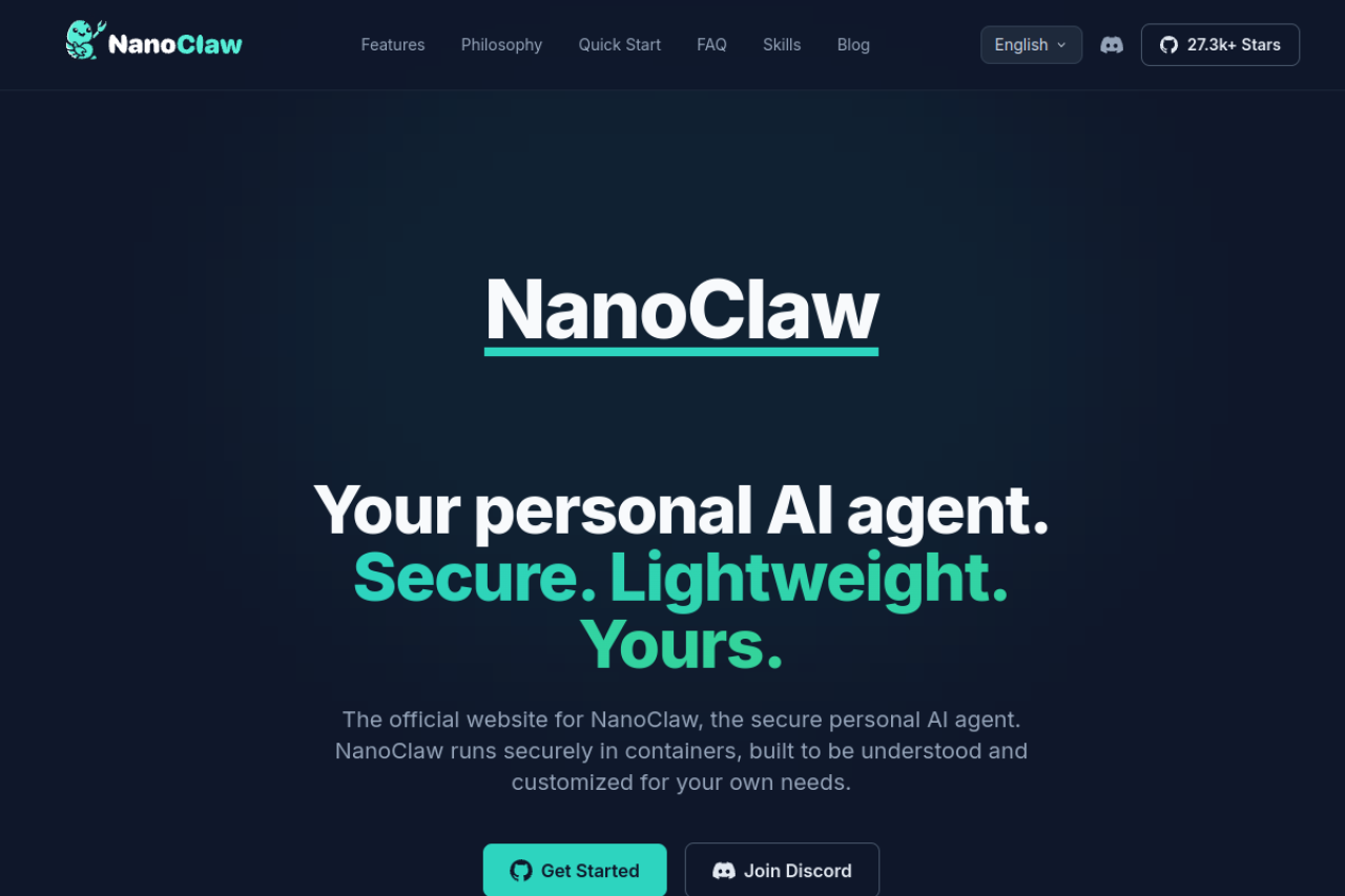 NanoClaw 网站截图
