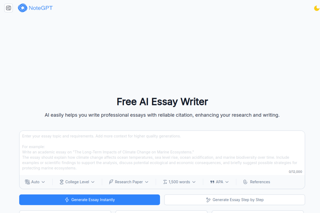 NoteGPT AI Essay Writer 网站截图