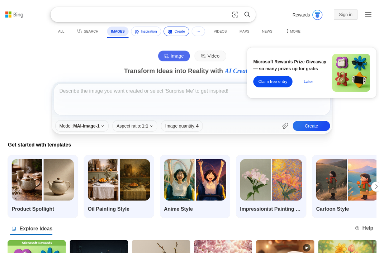 Bing Image Creator 网站截图