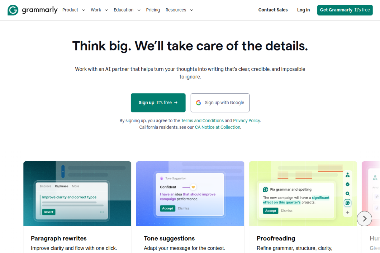 Grammarly 网站截图