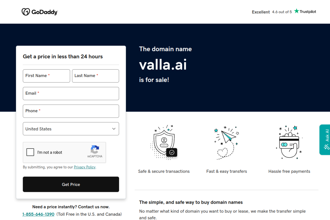 Valla.ai 网站截图