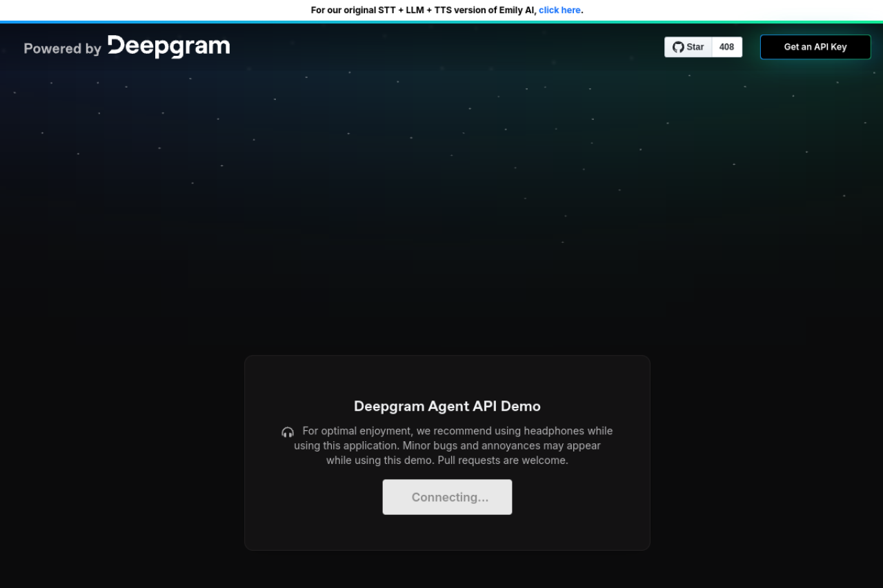 Deepgram AI Agent 网站截图