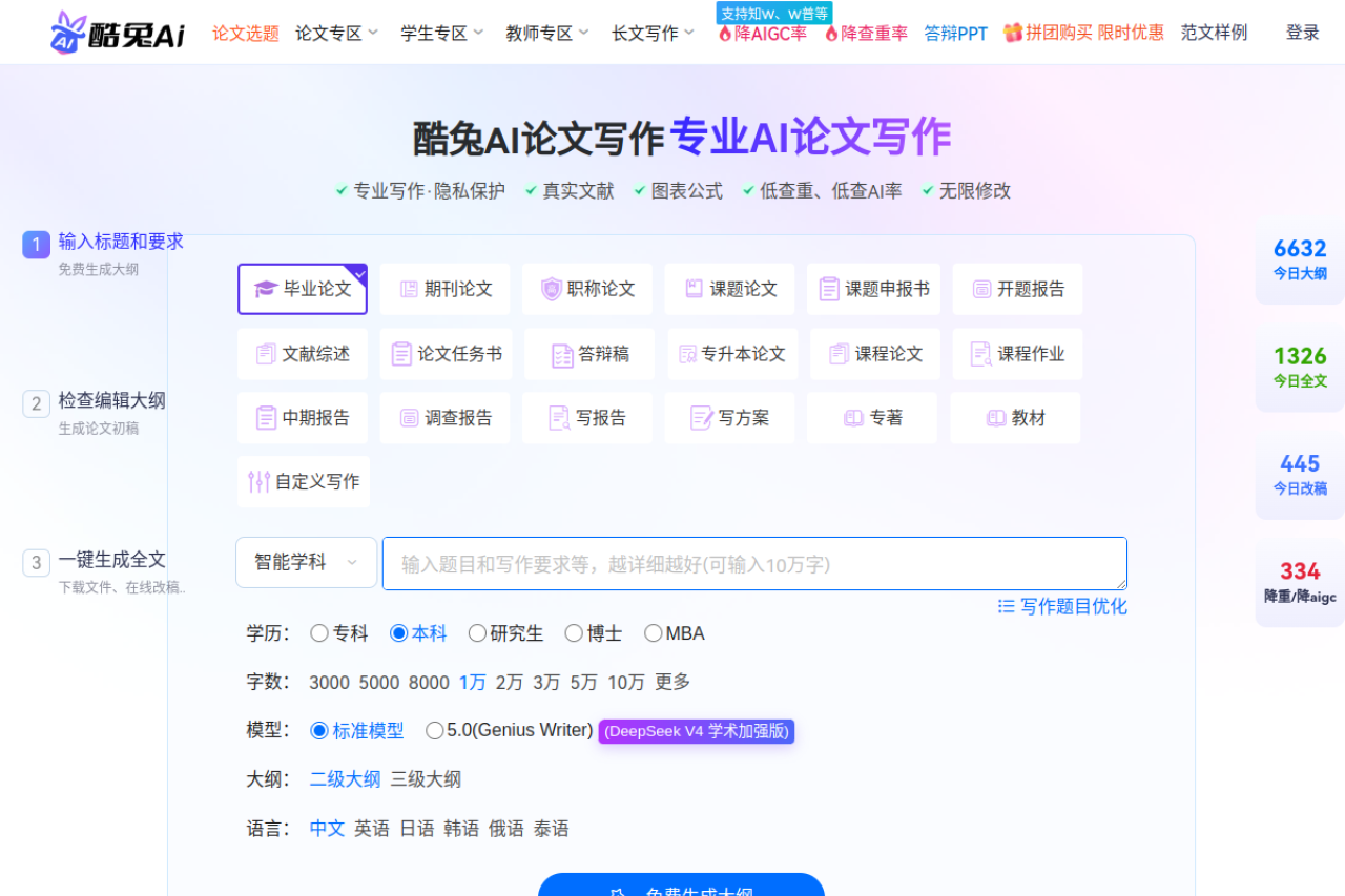 酷兔AI论文写作 网站截图